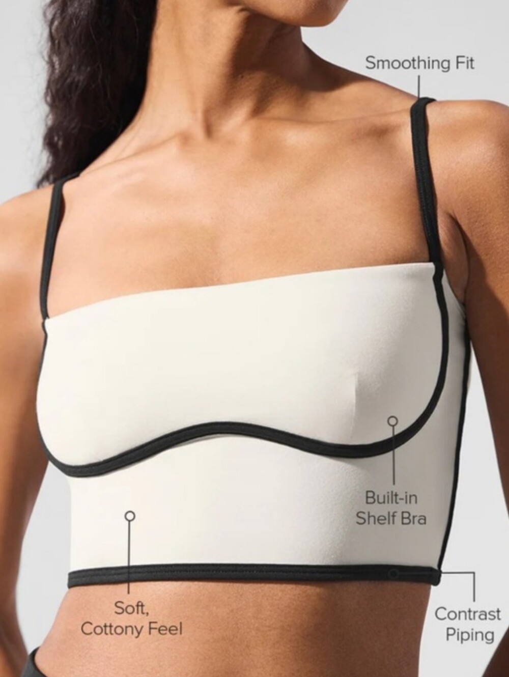 Alo Yoga Airbrush White Crop Tank Top with Black Trim Bra Sport Bra